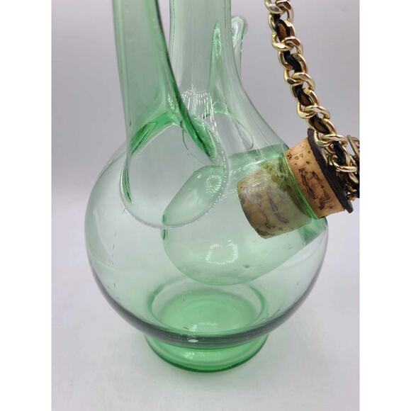 Vintage 1960's Italian Green Glass Decanter w/ Ornate Corks & Ice Chamber 11"H - Picture 2 of 14
